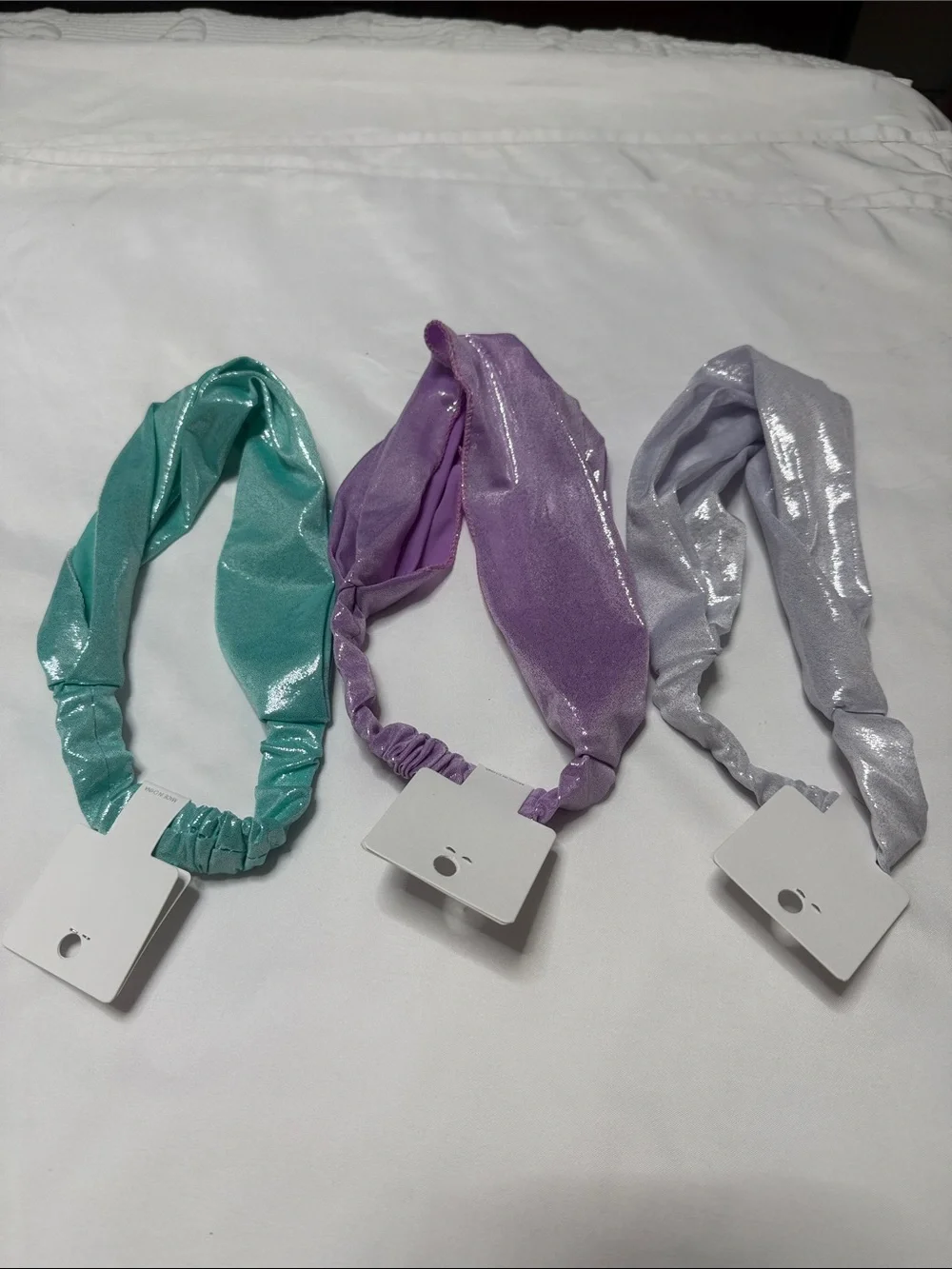 Set of 3 Ella Shimmery Twist Headbands — Teal, Lilac, Silver (3-Pack)